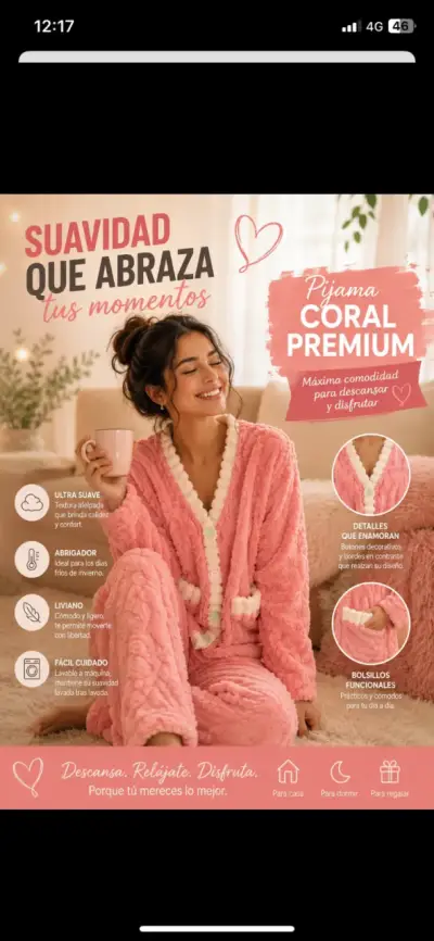 Pijama morado y rosado de felpa suave - miniatura 2