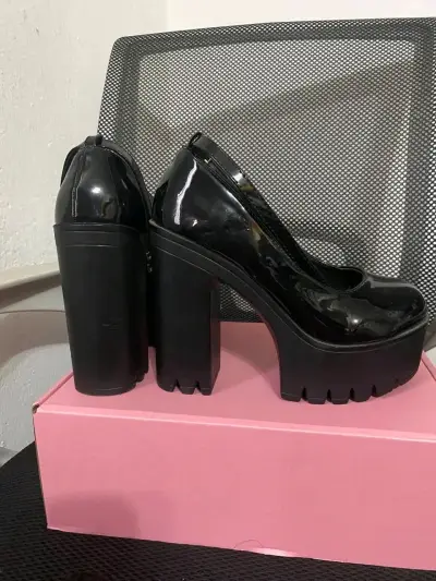 Zapatos de cuero negros con plataforma - miniatura 4
