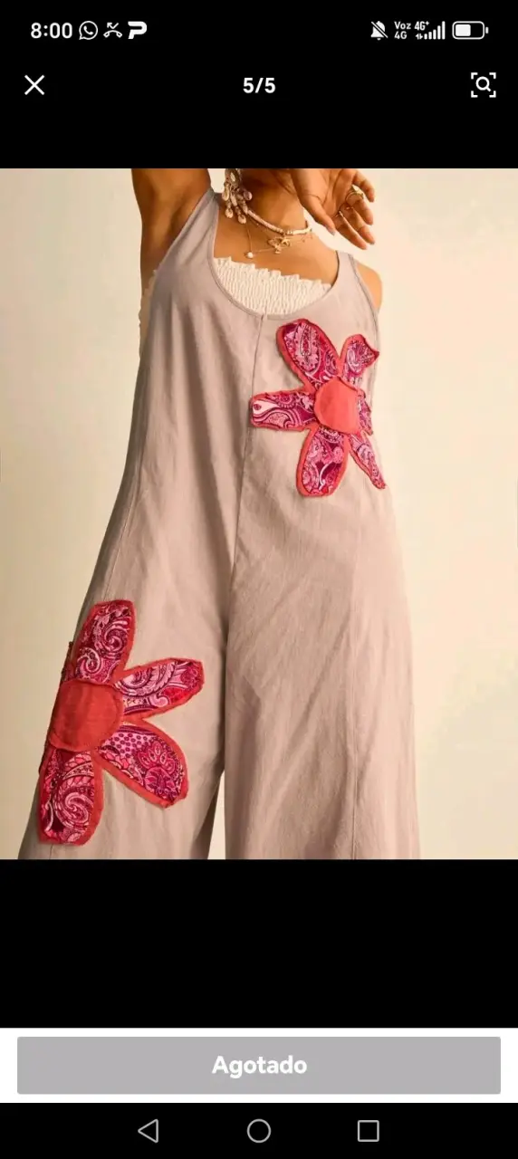 Overall beige con flores bordadas - 1