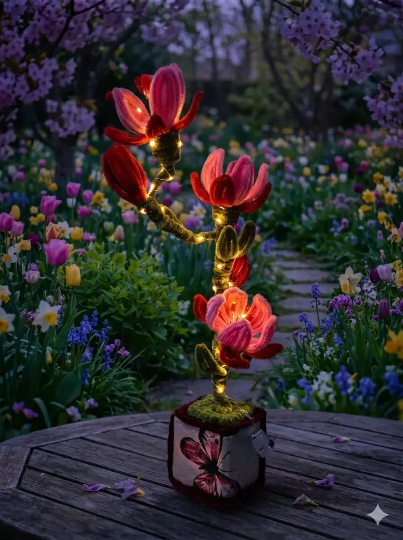 Lámpara artesanal flor iluminada - 1