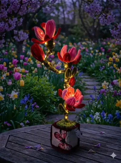 Lámpara artesanal flor iluminada - miniatura 1