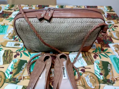 Cartera de mimbre y cuero - miniatura 1