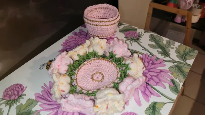 Posa tazón crochet flores - 2