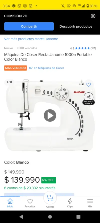 Máquina de coser Janome 1000A - miniatura 2