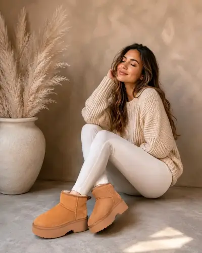 Pantubotas negrosy camel con plataforma - miniatura 2