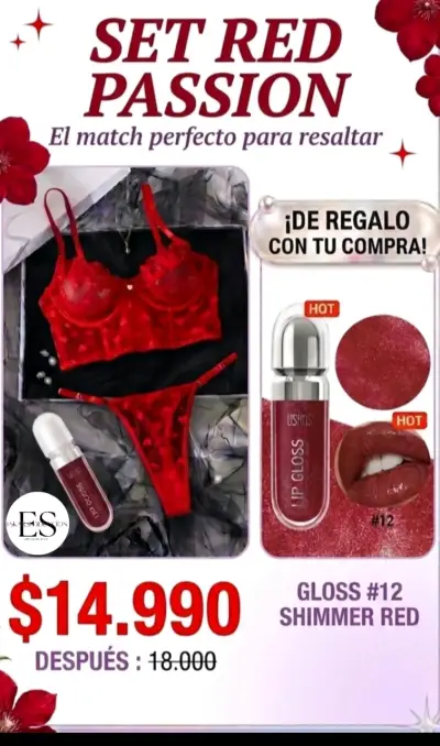 Set lencería rojo pasión y mas - miniatura 1