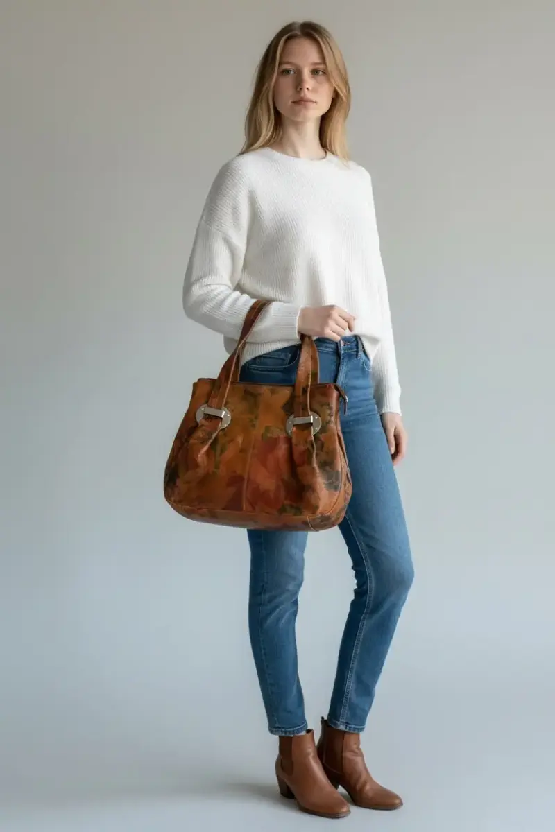 Bolso de cuero estampado floral - 2