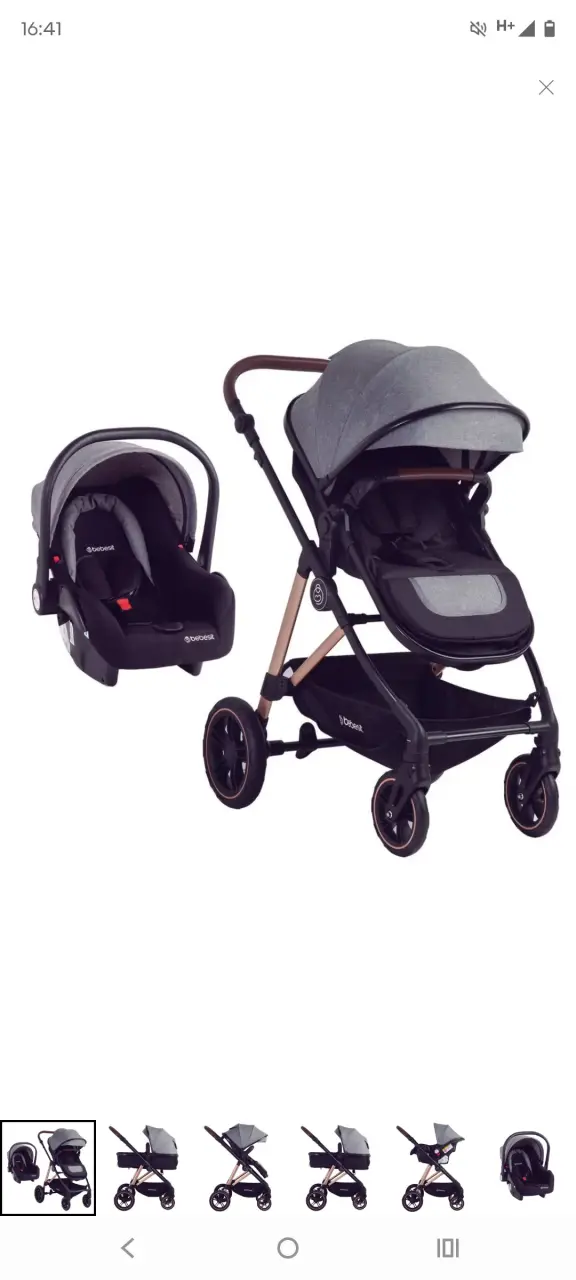 Coche de bebé gris con silla