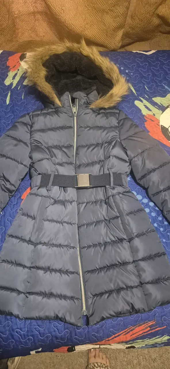 Parka azul con capucha de pelo - 1
