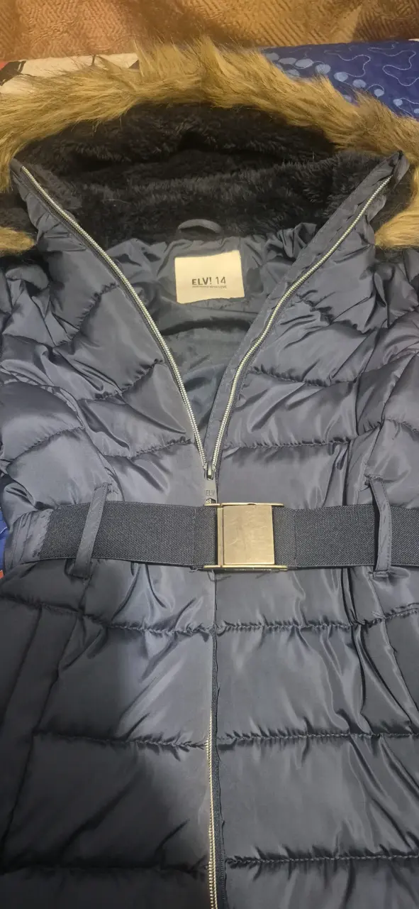 Parka azul con capucha de pelo - 2