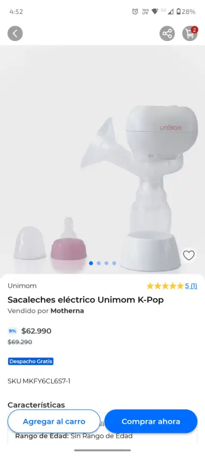 Sacaleches eléctrico Unimom K-Pop - miniatura 1