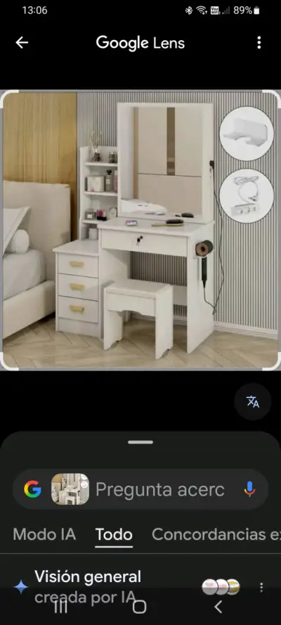 Mesita de tocador blanca con espejo - miniatura 2