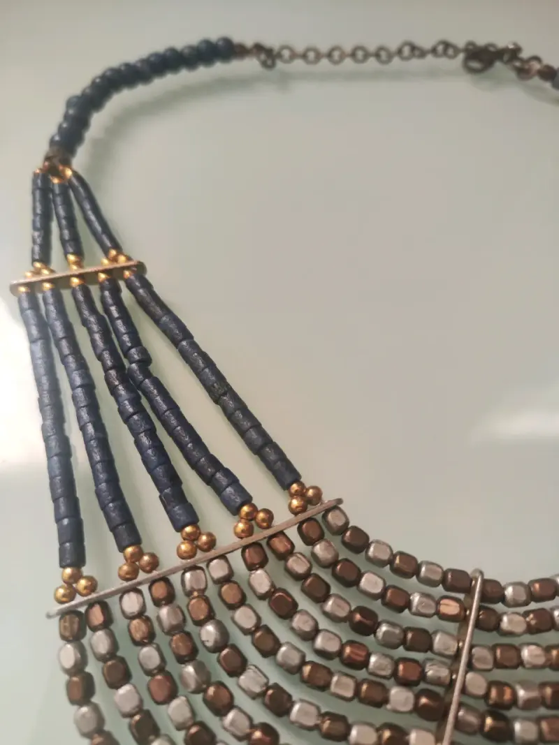 Collar de cuentas azul y bronce - 2