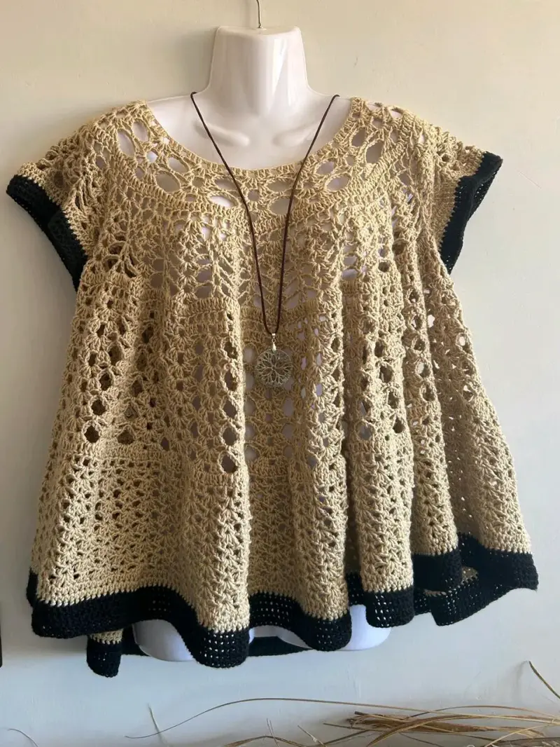 Blusa tejido a crochet beige - 1