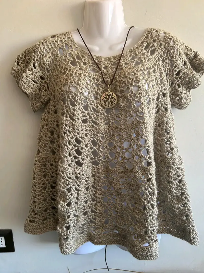 Blusa tejido a crochet beige - 2