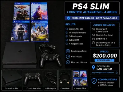 👉 PS4Slim + Control Alternativo + 4 Juegos - miniatura 1