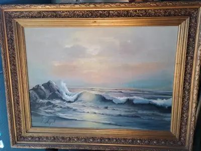Vendo cuadro de oleo antiguo, marina - miniatura 1