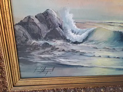 Vendo cuadro de oleo antiguo, marina - miniatura 2