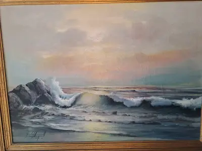 Vendo cuadro de oleo antiguo, marina - miniatura 3