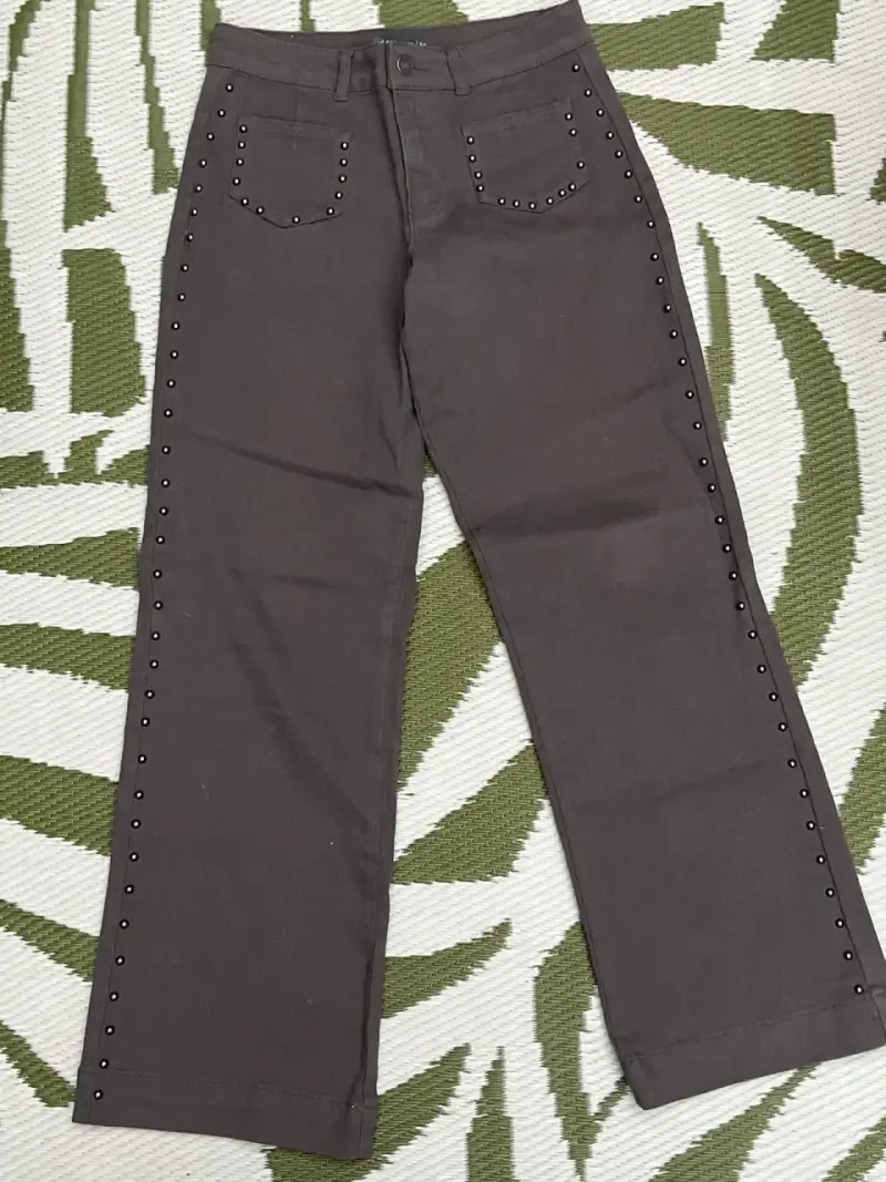 Pantalón Algodón Mujer Raindoor Gris Tachas - 1
