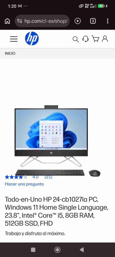Todo-en-Uno HP 24-cb1027la PC, Windows 11 Home Sin - miniatura 1