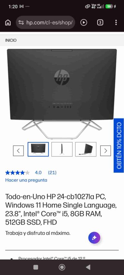 Todo-en-Uno HP 24-cb1027la PC, Windows 11 Home Sin - miniatura 2