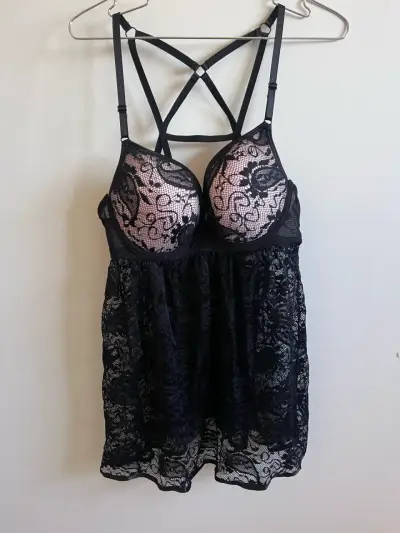 Babydoll negro con encajes NUEVO - miniatura 1