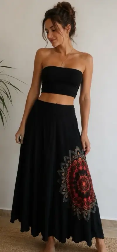 Falda maxi larga estilo bohemia - miniatura 1
