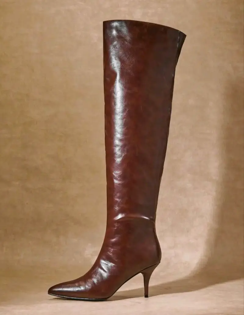 Botas sobre la rodilla café chocolate tacón fino - 4
