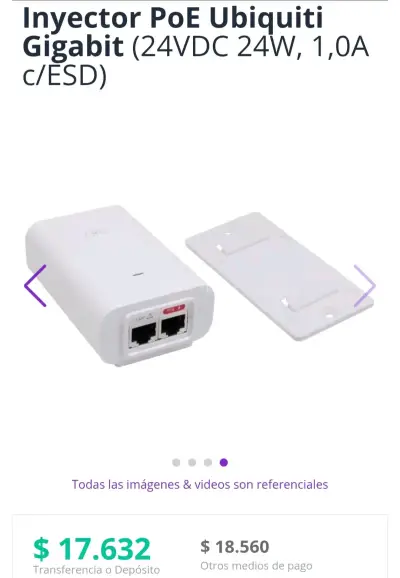 Inyector PoE Ubiquiti Gigabit (24VDC 24W, 1,0A c/È - miniatura 2