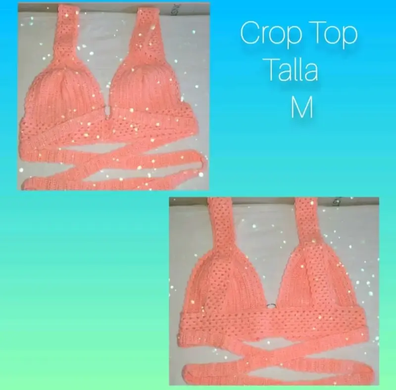 Crop top Crochet Color Salmón y Verde - 1