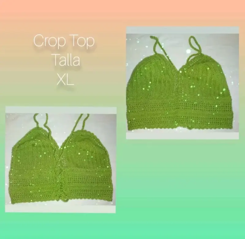 Crop top Crochet Color Salmón y Verde - 2