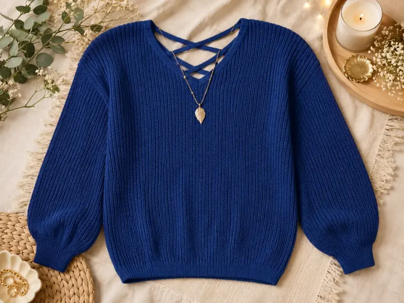 Suéter azul cruzado