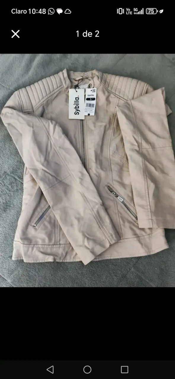 Chaqueta beige con cremallera - 2