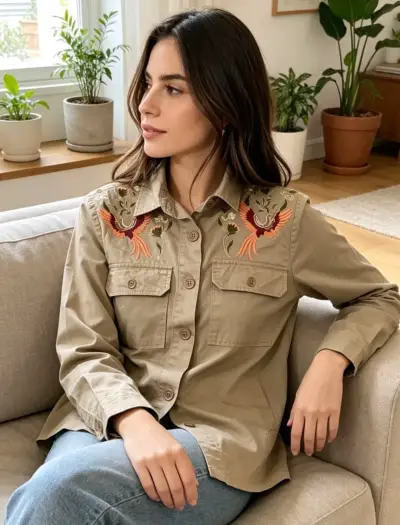 Chaqueta beige bordada - miniatura 1