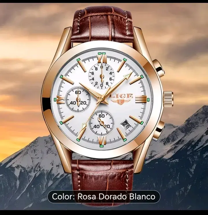 Reloj LIGE dorado y marrón - 1