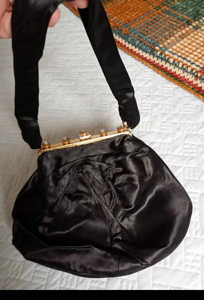 Cartera de mano negra satén - 3