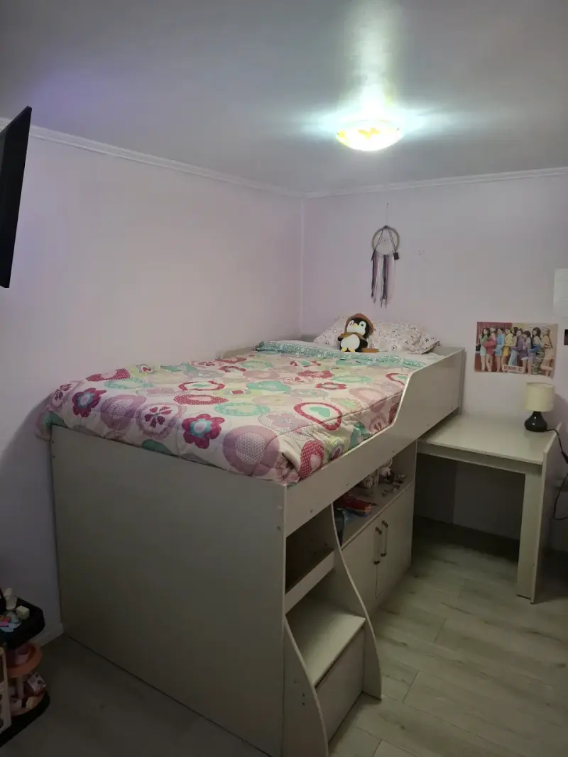 Cama alta con escritorio y estantes - 1