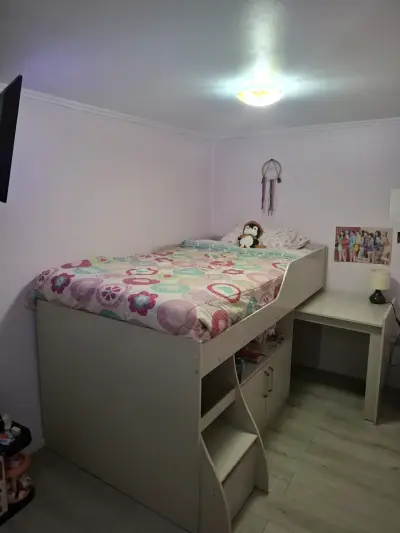 Cama alta con escritorio y estantes - miniatura 1
