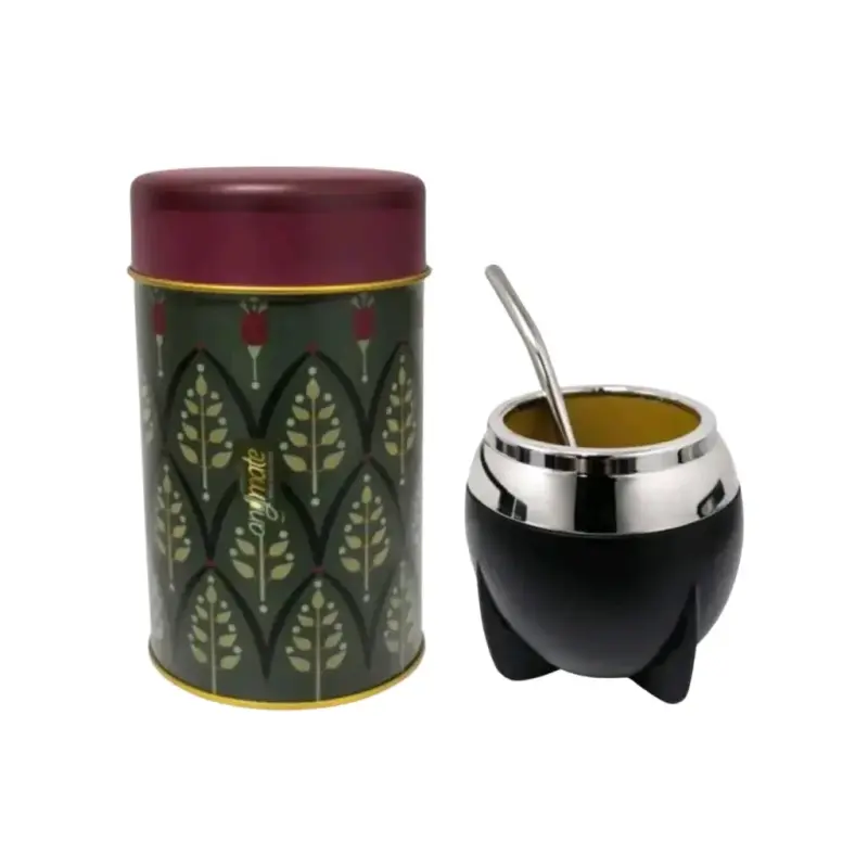 Set yerbero y matera negra flores anymate - 4