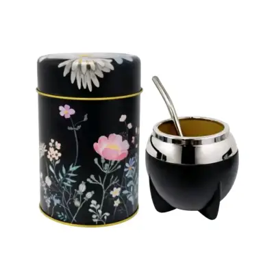 Set yerbero y matera negra flores anymate - miniatura 6
