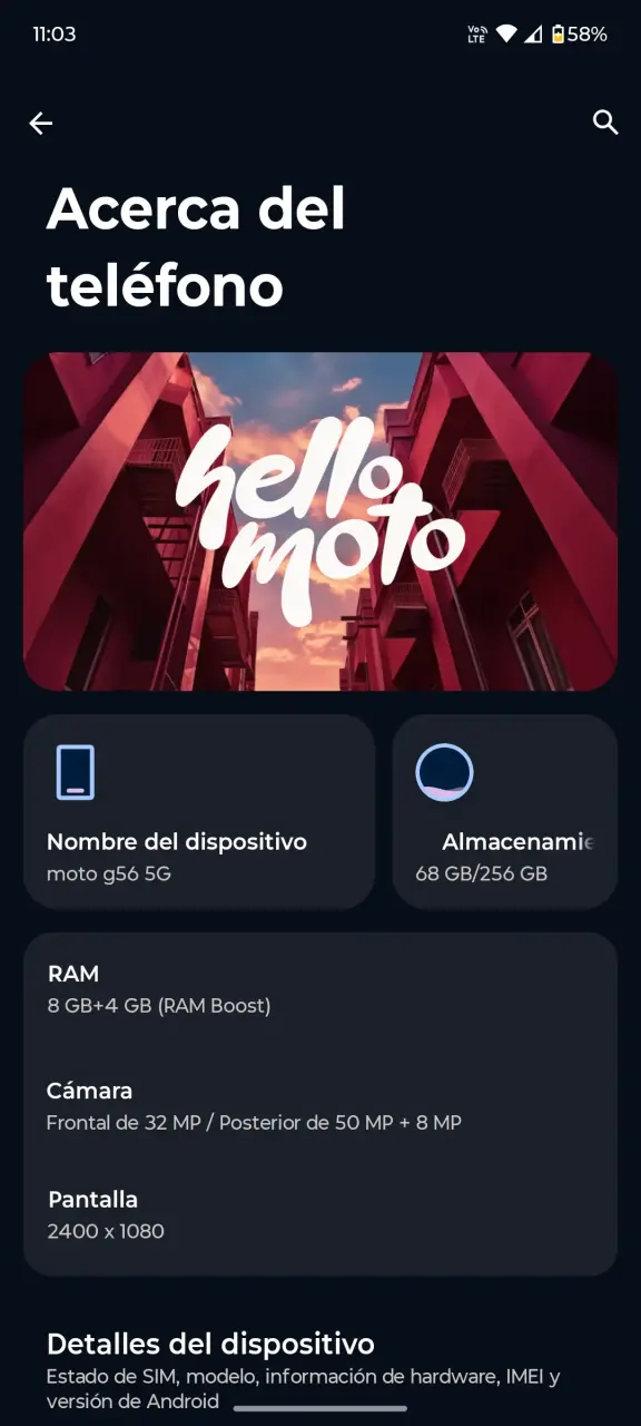 Smartphone Moto G56 5G con 256GB
