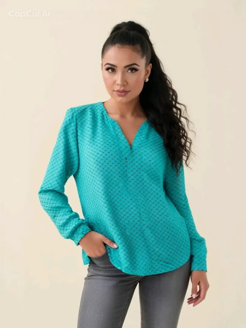 Blusa turquesa con patrón - 3