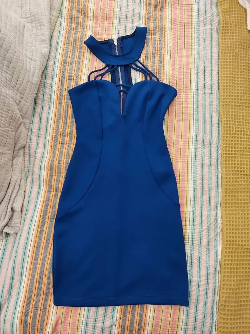 Vestido azul apegado con cierre - 2