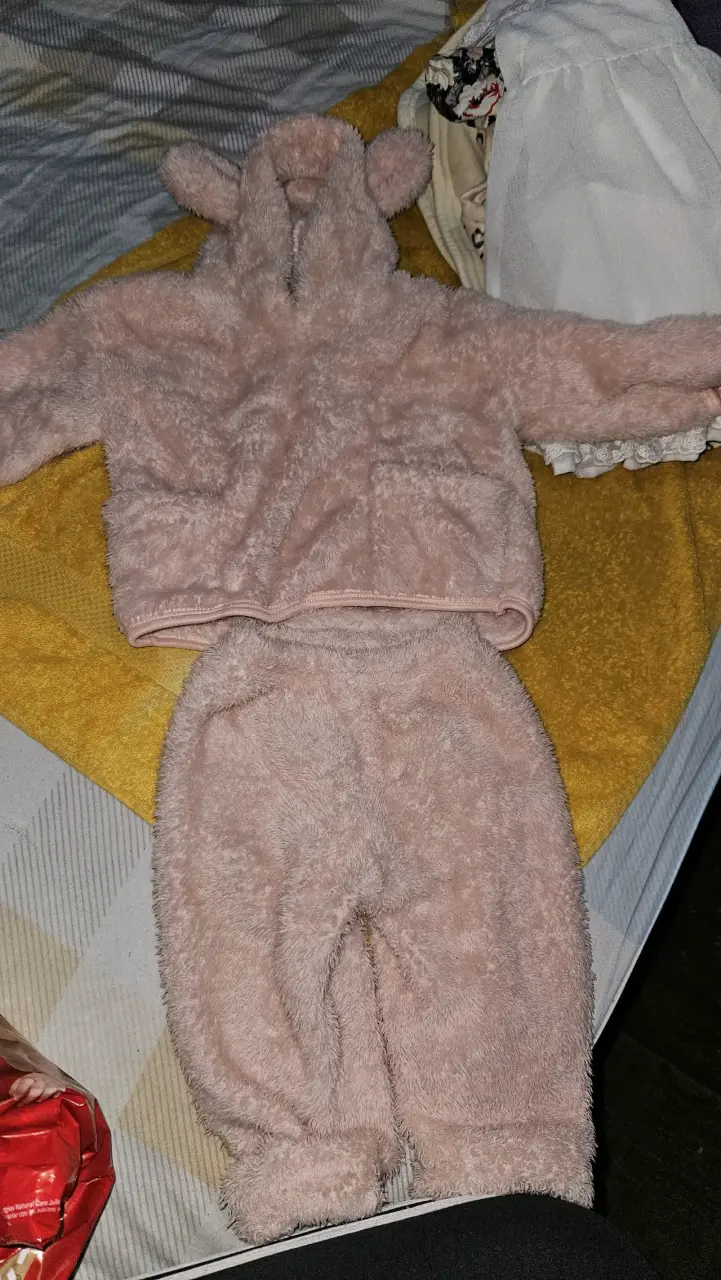 Conjunto  de polar  infantil oso rosado