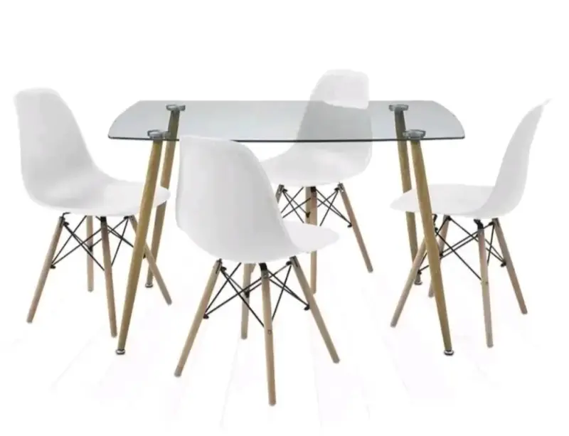 Juego de comedor vidrio y sillas blancas - 1
