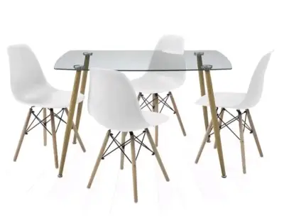 Juego de comedor vidrio y sillas blancas - miniatura 1