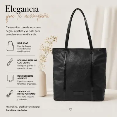 Cartera tote ecocuero negro - miniatura 1