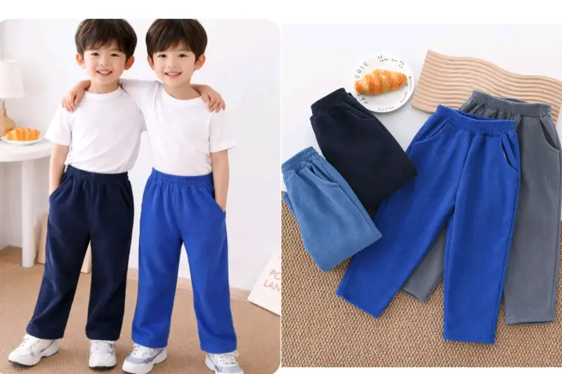Pantalones para niños azul y gris
