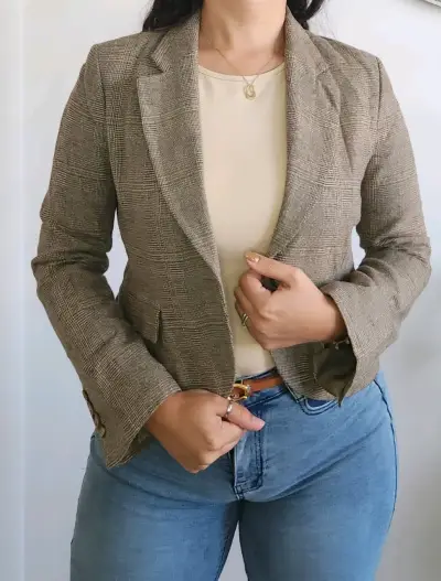 Blazer de cuadros beige - miniatura 1
